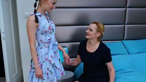 ”Lesbian teen girl gets dirty with her stepmother”