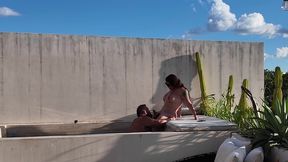 hot chick with a dick pool blowjob with facial ending