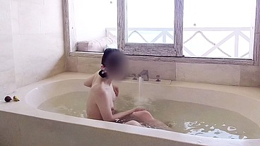 Bathing scene at a resort hotel