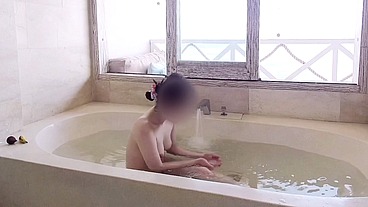 Bathing scene at a resort hotel