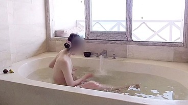 Bathing scene at a resort hotel