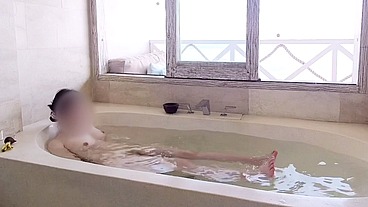 Bathing scene at a resort hotel
