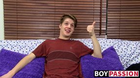 Hung cutie interviewed before he strips and masturbates