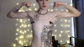 Endo jerks off his dick while his muscles are covered in oil and flexes his muscles