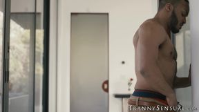 TS Melanie Brooks makes Dillon unsatisfied so sister TS Foxxy fucks him