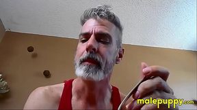 Hungry and giant old man Richard Lennox'_s colossal enormous mouth misses eating you