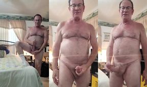 Old man edge big cock jerks his throbbing daddy bear dick