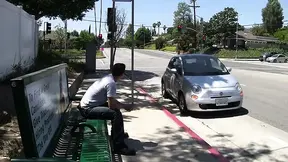Busty COUGAR picks up lucky guy for steamy bus stop sex