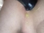 Pup boi pounds ass with black knotted cock