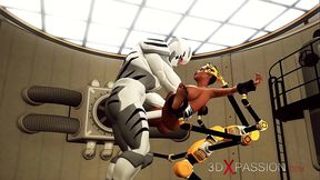 Extreme sex in restraints. Big tits beauty likes to be fucked hard