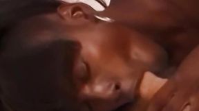 Ebony babe sprayed with cum after BJ and deep dick pounding