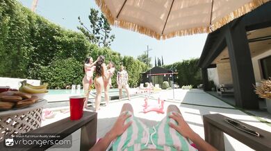VR Bangers: Three Hot Bikini Babes Fuck Hard In A Wild Hollywood Poolside Orgy
