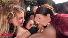 Four Whores Greedily Suck My Dick - Group Blowjob