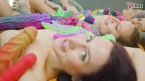”BIG TOY ORGY with 4 hot and cute lesbians - pussy licking, toys in cunts and ass, moaning, playfull fuck”