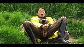 On the meadow In the plastic raincoat bodysuit outfit and rubber boots - Part 2 of 2