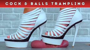 Smashing Your Cock & Balls Under My White Gladiator Platform Heels (D83) - Bug Cam - Trampling CBT Ballbusting Crush