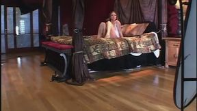Eight hunks cum on plates on table as hot chick licks it up