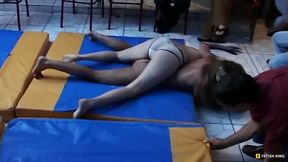 Three girls engage in fierce cage fight domination