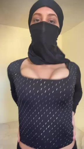 Arab Girl in Hijab Moans Softly While Squeezing Her Own Big Boobs