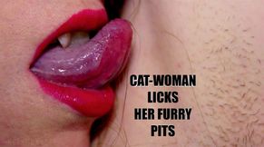 CATWOMAN LICKS HER STUBBLY PITS   hairy armpits close up