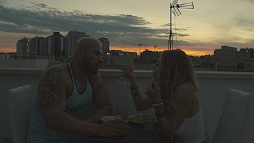 threesome with transgender woman, and both men ejaculate on the Colombian woman's face