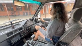 she will drive her van in timberland boots and denim mini skirt aV