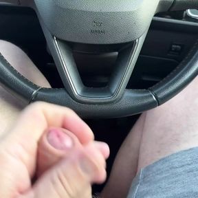 Public risky wank in car with cumshot