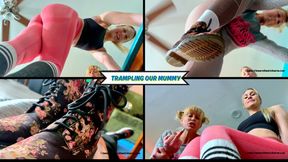 Trampling Our Mummy - Jolene Hexx and Goddess Rapture Wrap Their Slave In Saran Wrap, Then Give Him a Hard Trampling and Stomping Session - Close To 400 lbs of Foot Domination - UltraHD (WMV)