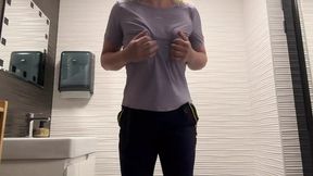 Hidden pleasure in a public toilet - female squirt with bottle