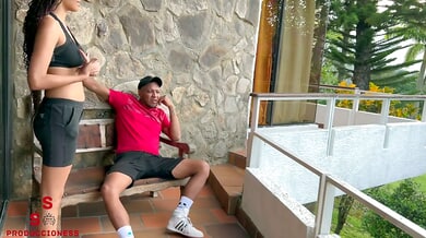 Venezuelan man with a BBC gets oral from an Indian woman on a tiled balcony
