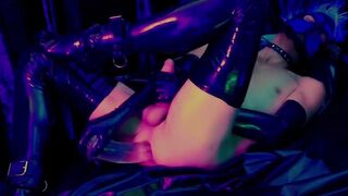 Spandex puppy enjoys to have fun with immense fucktoys