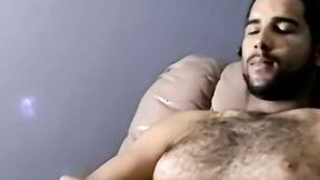 Bearded dude with hair on chest jerks off in amateur video