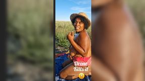 DRONE CATCHES BLACK BBW MASSAGING HER BODY IN NATURE