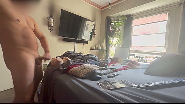 Stroking and fucking with the window open so anyone could watch! CAUGHT AT THE END!