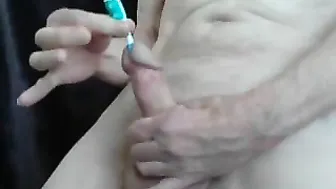 Solo Bear Guy Sounding His Big Cock with a Toy