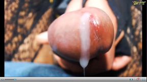 Big cock shemale (2) creates a cum stream at  0:14