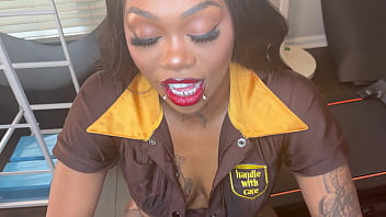 She delivers a package and gets a package in her