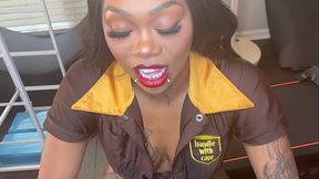 She delivers a package and gets a package in her