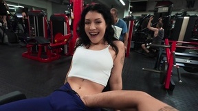 Black-haired teen Raven Lane gets fucked in the gym