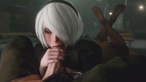Andriod 2B Recharging Herself With a Blowjob