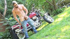 Sexy Zack Lemec Solo Outdoor Jerk On Motorcycle