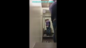Shy nerdy girl with glasses gets caught fucking in a public store