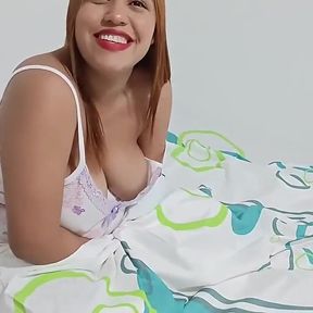 Chubby Brunette with Red Lips and Big Tits Doing What She Likes Most Receiving Cock