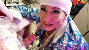 Santa Claus fucks his Santa girl by doggy style, makes him suck his staff & makes a lustful bitch cosmetic mask of sperm!