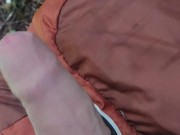 Long distance hiker. Long Uncut Cock. New Backpack.