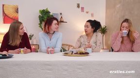 Lesbian Squirting Foursome On A Big Table