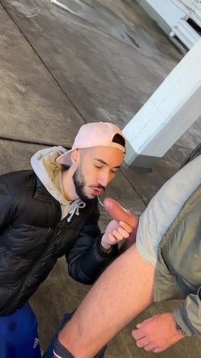 Young Arab Cocksucker Takes Massive White Dick in Parking Lot - 1