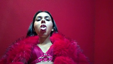Arrogant Red Fur Boot Princess: Spitting and Stomping on a Human Doormat (POV)