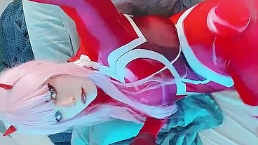 Girl in cosplay Zero Two with perfect pussy