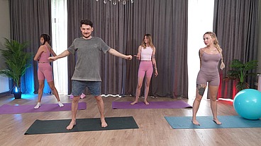 Fitness trainer fucks two clients